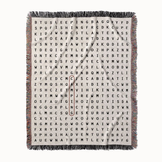 Camping Word Search Studio Woven Throw Blanket, Designed With Meaning