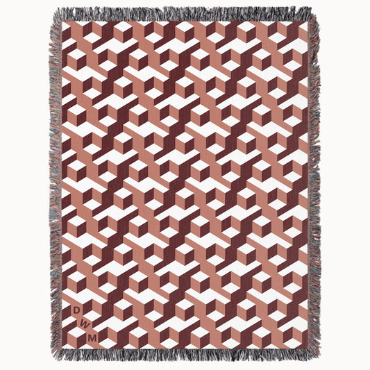 Aligned Designer Woven Throw Blanket, Clay and Garnet, Personalized Gift, Designed With Meaning