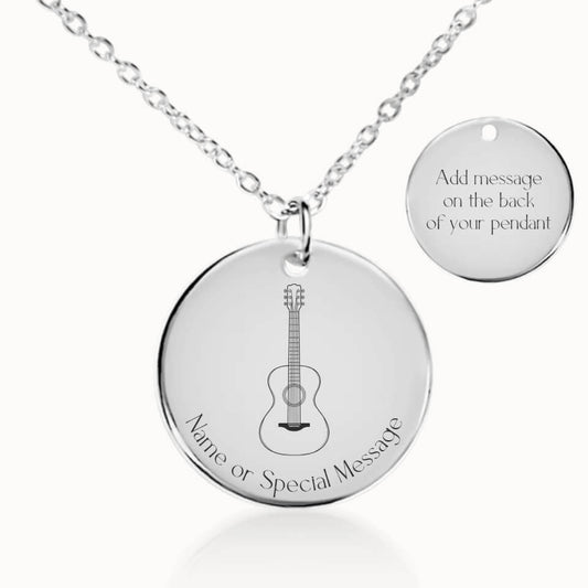 Classic Guitar Necklace in Silver, Personalized Gift, Designed With Meaning