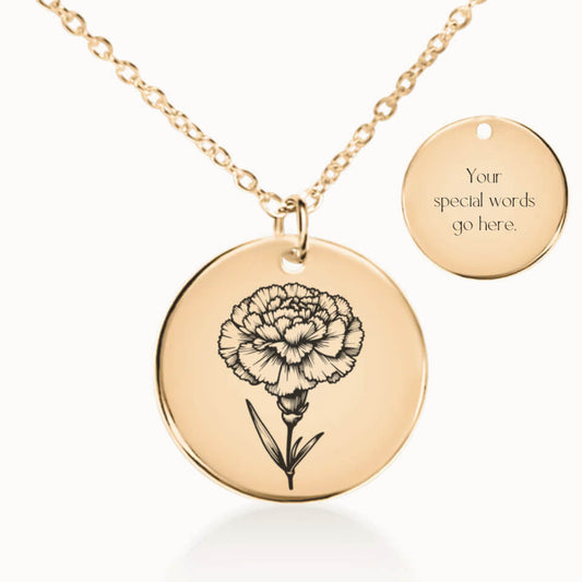 January Birth Flower Pendant Necklace in Gold, Personalized Gift for Her