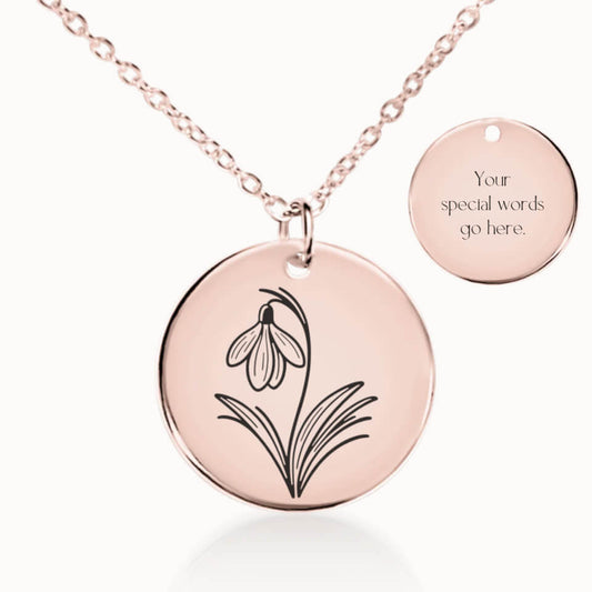 January Birth Flower Pendant Necklace in Rose Gold, Personalized Gift for Her