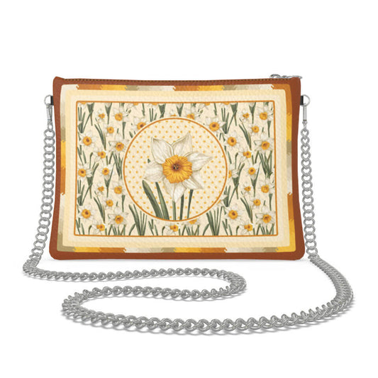 Narcissus Flower Zip Crossbody, Leather Handbag, Designed With Meaning