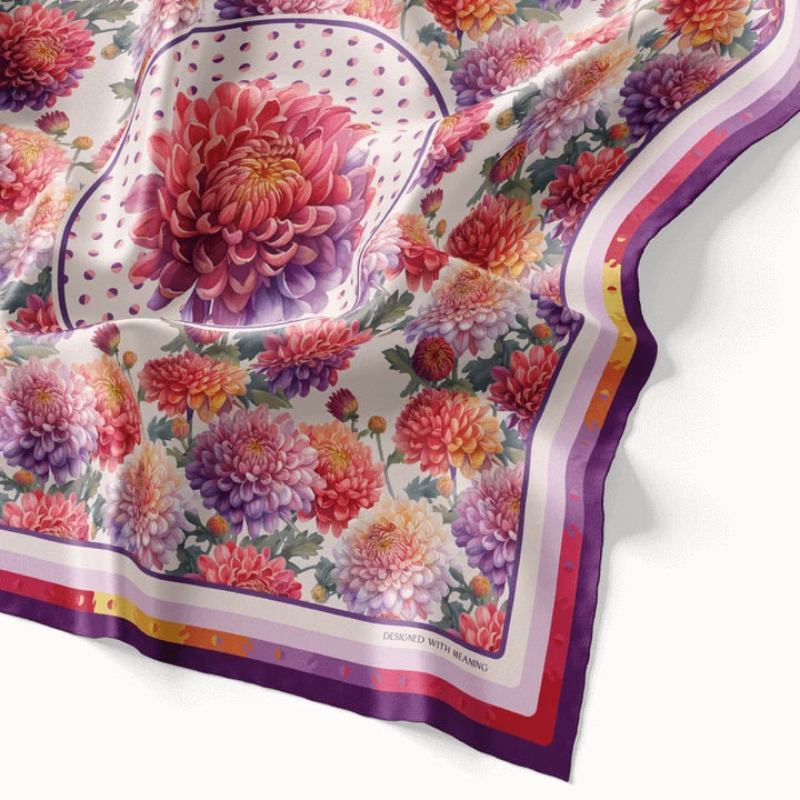 November Chrysanthemum Birth Flower Silk Scarf 90, Designed With Meaning