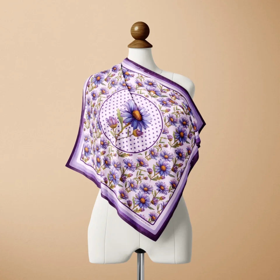 September Aster Birth Flower Silk Scarf 90, Designed With Meaning