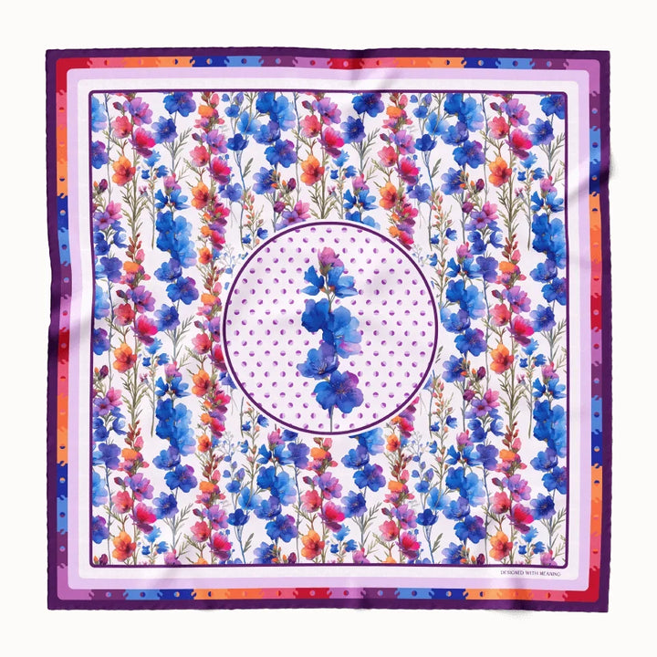 July Larkspur Birth Flower Silk Scarf 90, Designed With Meaning