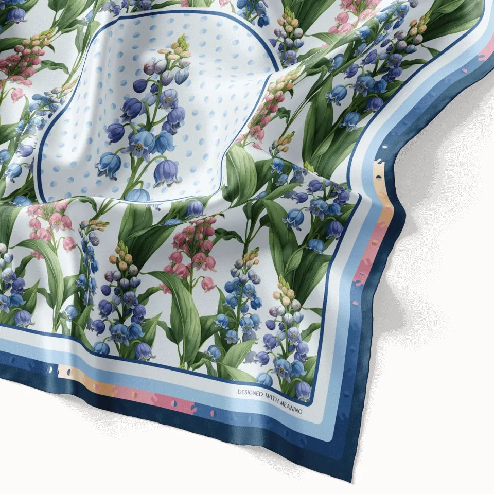 May Lily-of-the-Valley Birth Flower Silk Scarf 90, Designed With Meaning