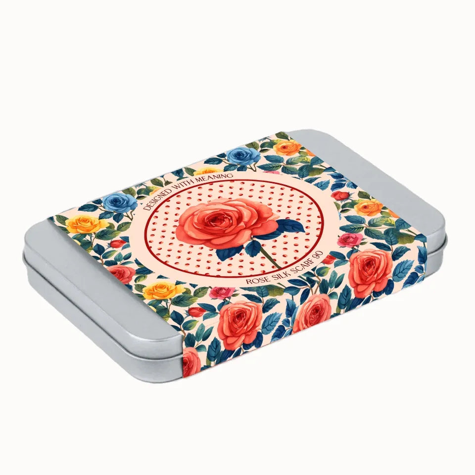 June Rose Birth Flower Silk Scarf 90 Gift Tin, Designed With Meaning