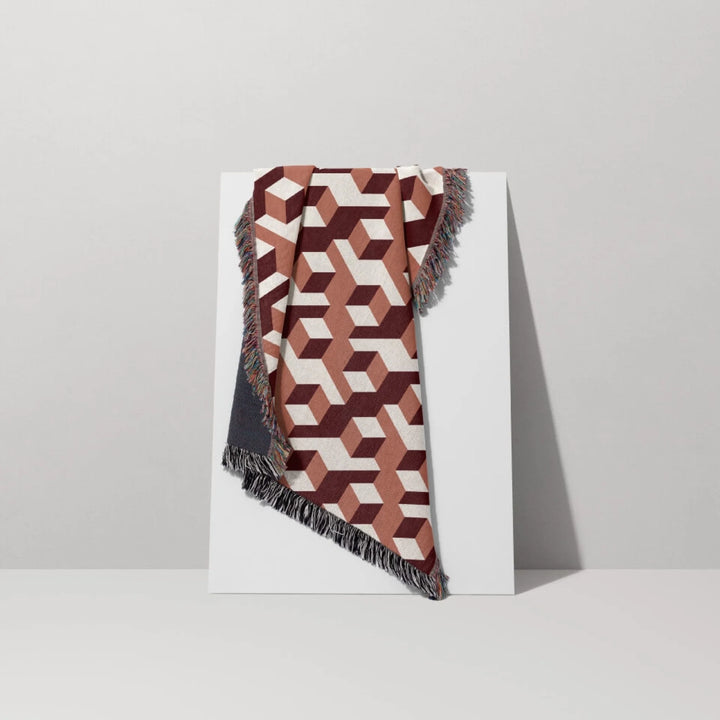 Aligned Designer Woven Throw Blanket, Clay and Garnet, Personalized Gift, Designed With Meaning
