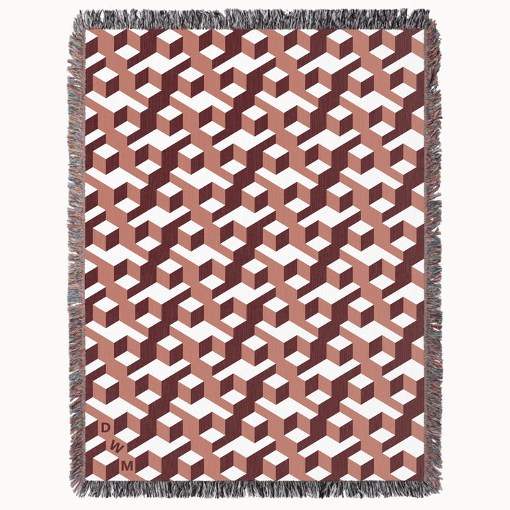 Aligned Designer Woven Throw Blanket, Clay and Garnet, Personalized Gift, Designed With Meaning