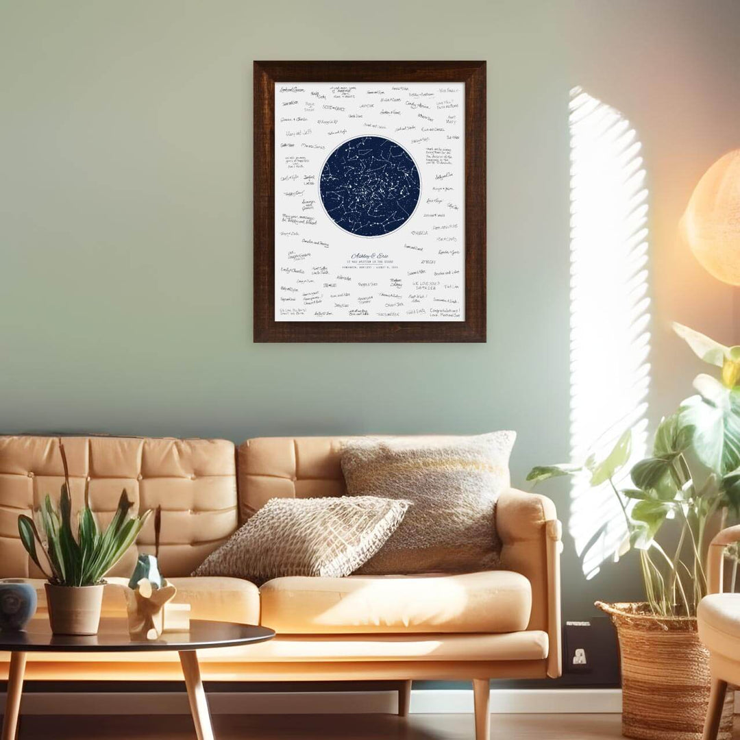 Wedding Guest Book Alternative, Star Map Print Personalized with 1 Night Sky, Espresso Wide Frame, Styled#color-finish_espresso-wide-frame