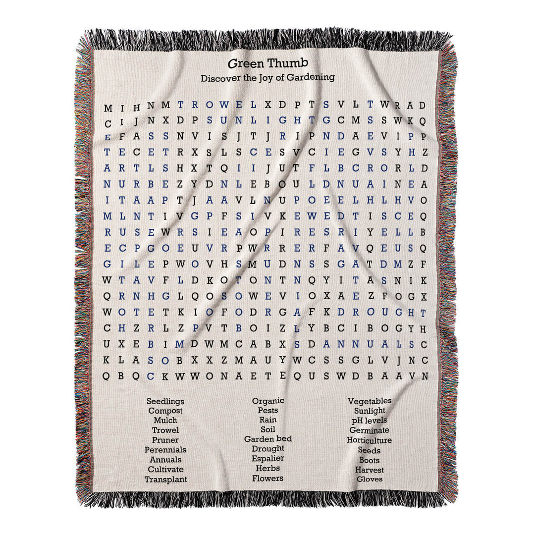 Green Thumb Word Search, 50x60 Woven Throw Blanket, Blue#color-of-hidden-words_blue