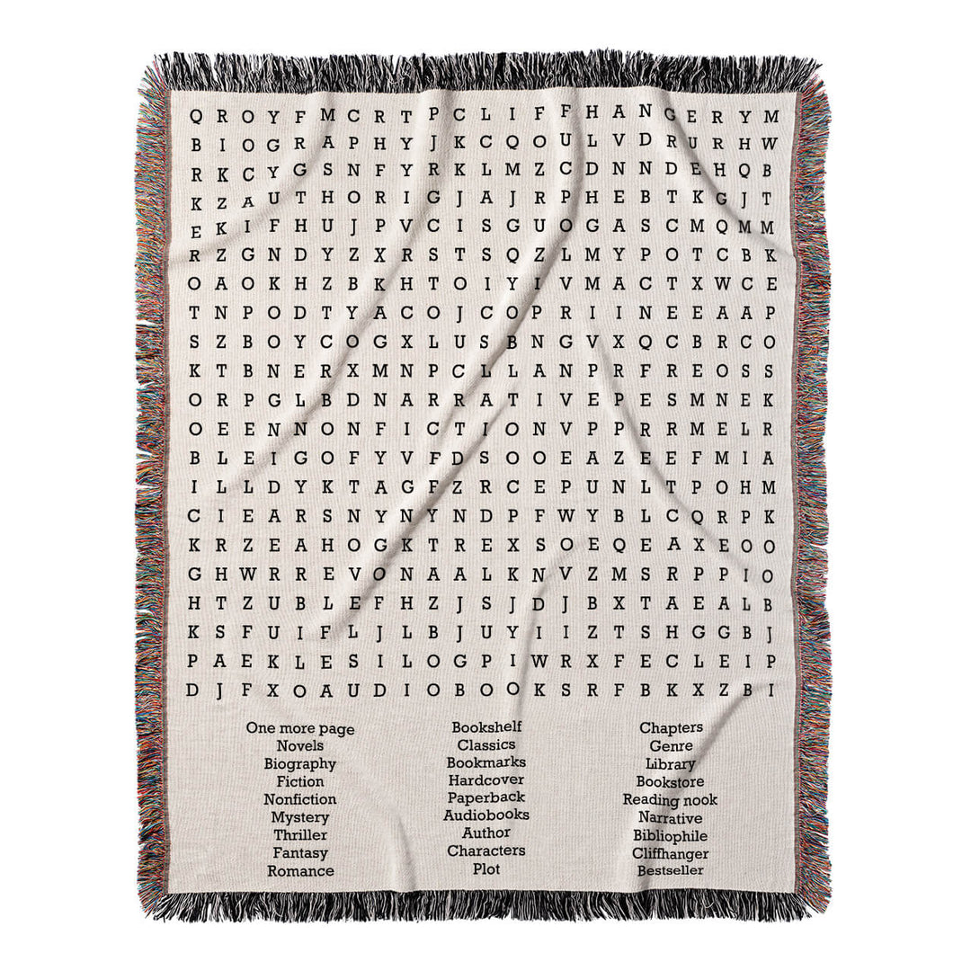 Booklover's Quest Word Search, 50x60 Woven Throw Blanket, Hidden#color-of-hidden-words_hidden