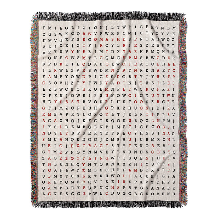 Brewmaster's Blueprint Word Search, 50x60 Woven Throw Blanket, Red#color-of-hidden-words_red
