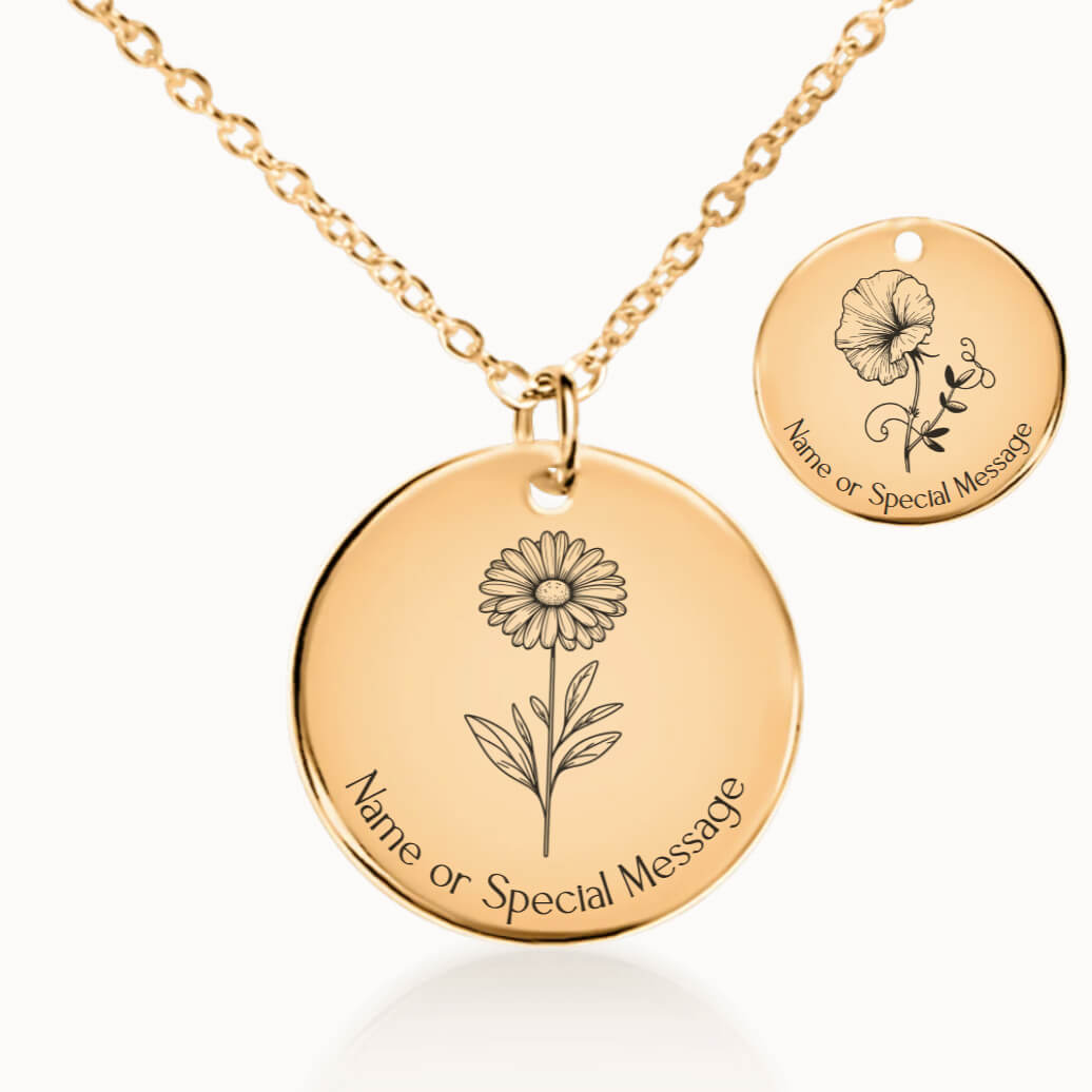 April Birth Flower Necklace, Daisy and Sweet Pea Pendant in Gold, Personalized Birthday Gift for Her