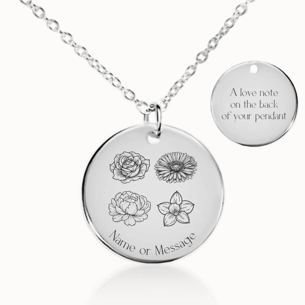 Birth Flower Garden Pendant Necklace in Silver, Personalized Gift for Her