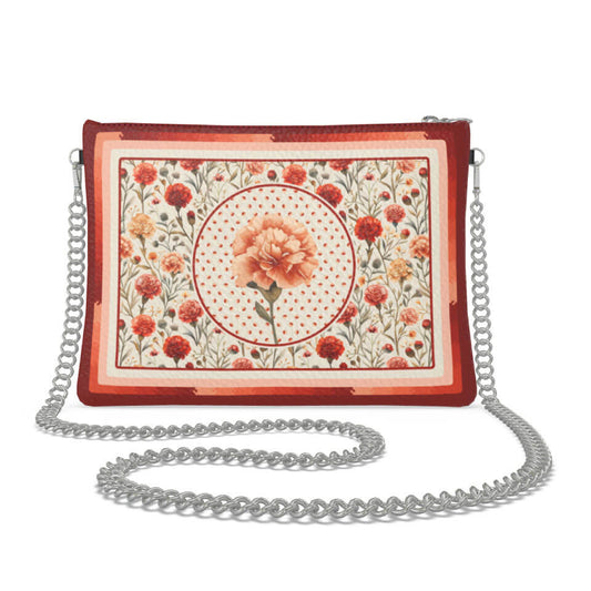 Carnation Flower Zip Crossbody, Leather Handbag, Designed With Meaning