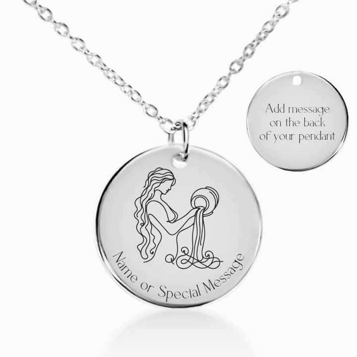 Classic Aquarius Zodiac Necklace in Silver, Personalized Gift, Designed With Meaning