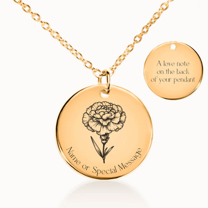 Personalized Birth Flower Necklace in Gold, Classic Pendant, Custom Birthday Gift for Her