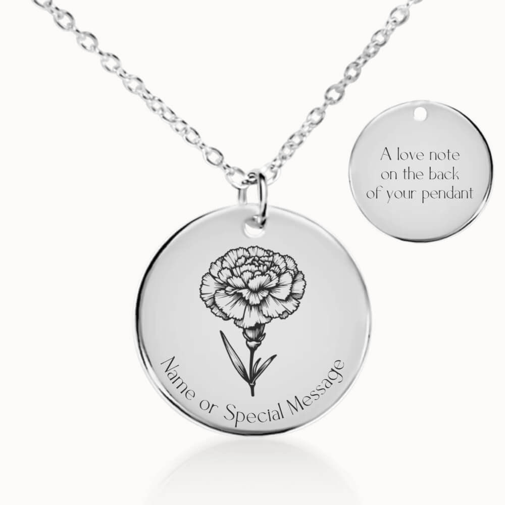 Personalized Birth Flower Necklace in Silver, Classic Pendant, Custom Birthday Gift for Her