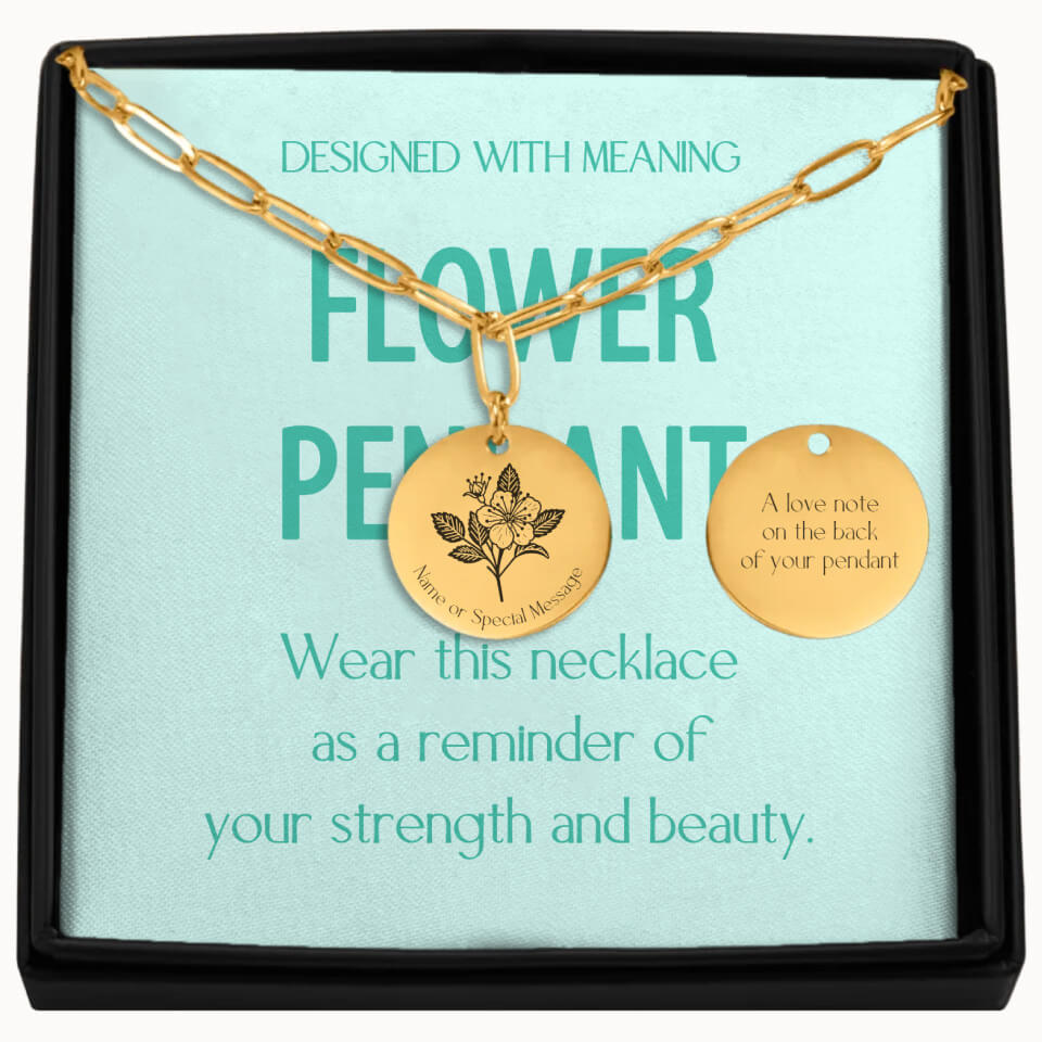 Personalized Birth Flower Necklace with Paperclip Chain in Gold, Custom Gift for Grandma