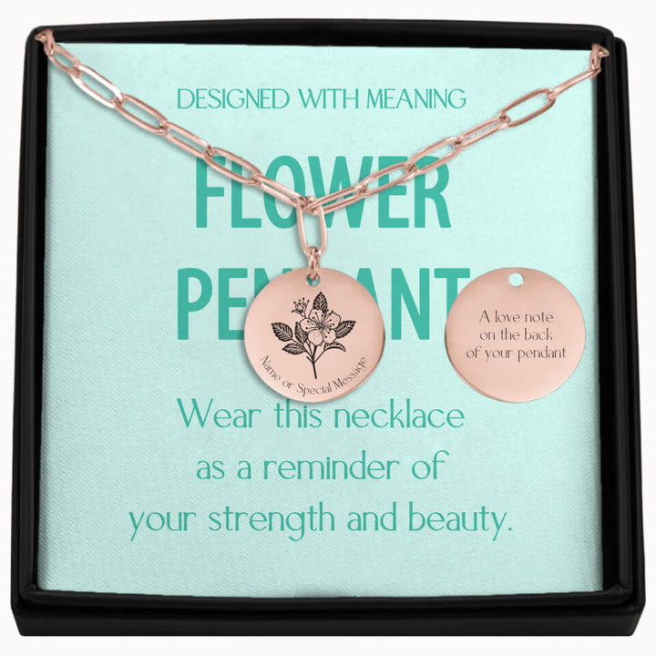 Personalized Birth Flower Necklace with Paperclip Chain in Rose Gold, Custom Gift for Wife