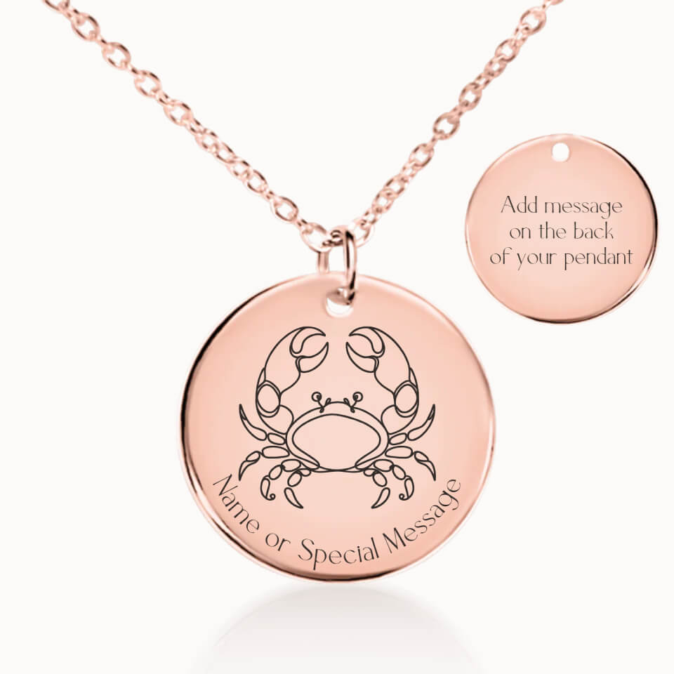 Classic Cancer Zodiac Necklace in Rose Gold, Personalized Gift, Designed With Meaning