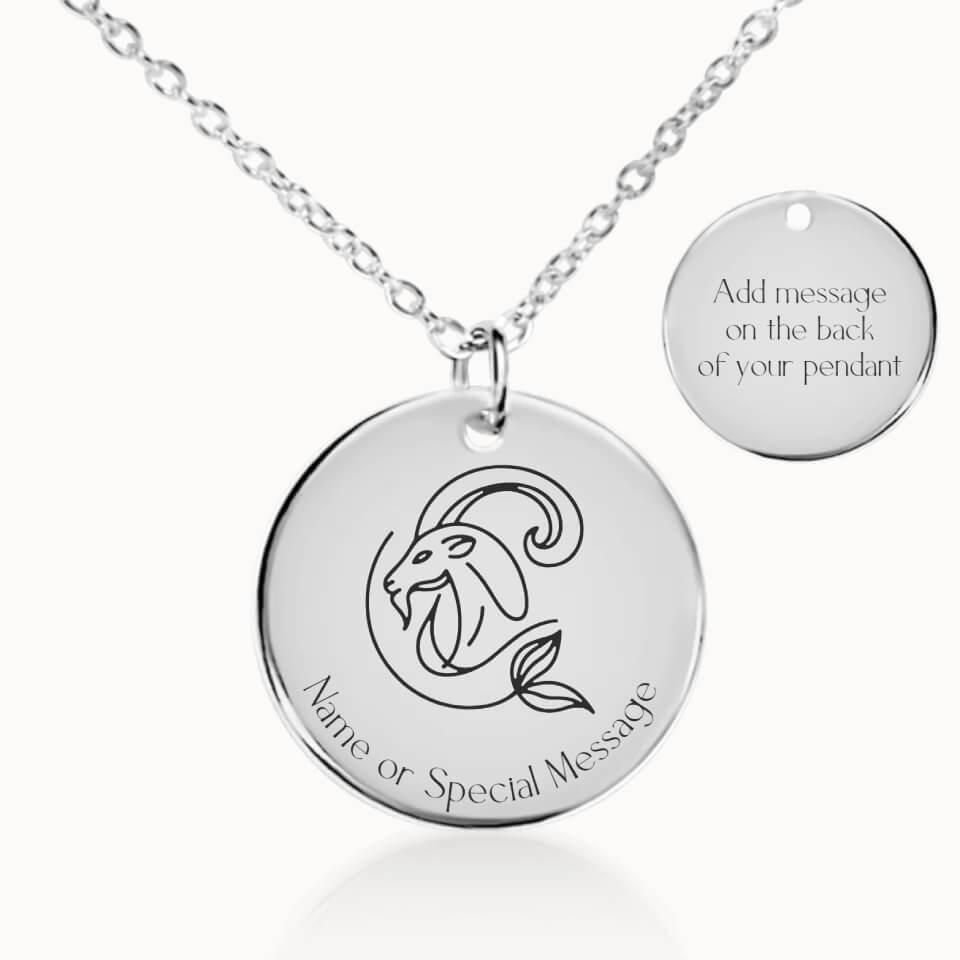 Classic Capricorn Zodiac Necklace in Silver, Personalized Gift, Designed With Meaning