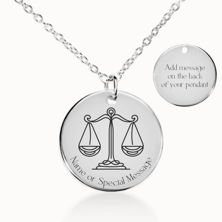 Classic Libra Zodiac Necklace in Silver, Personalized Gift, Designed With Meaning