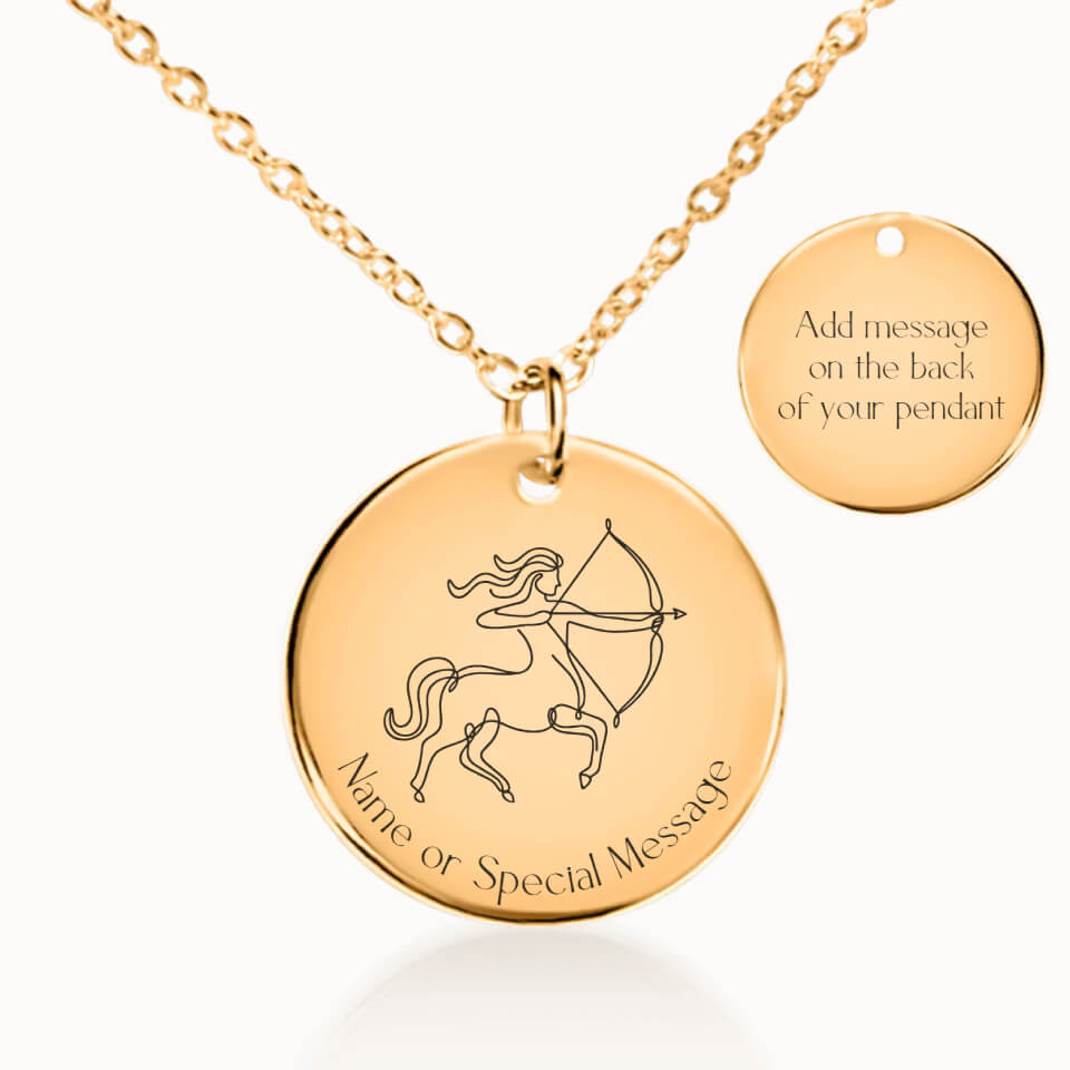 Classic Sagittarius Zodiac Necklace in Gold, Personalized Gift, Designed With Meaning