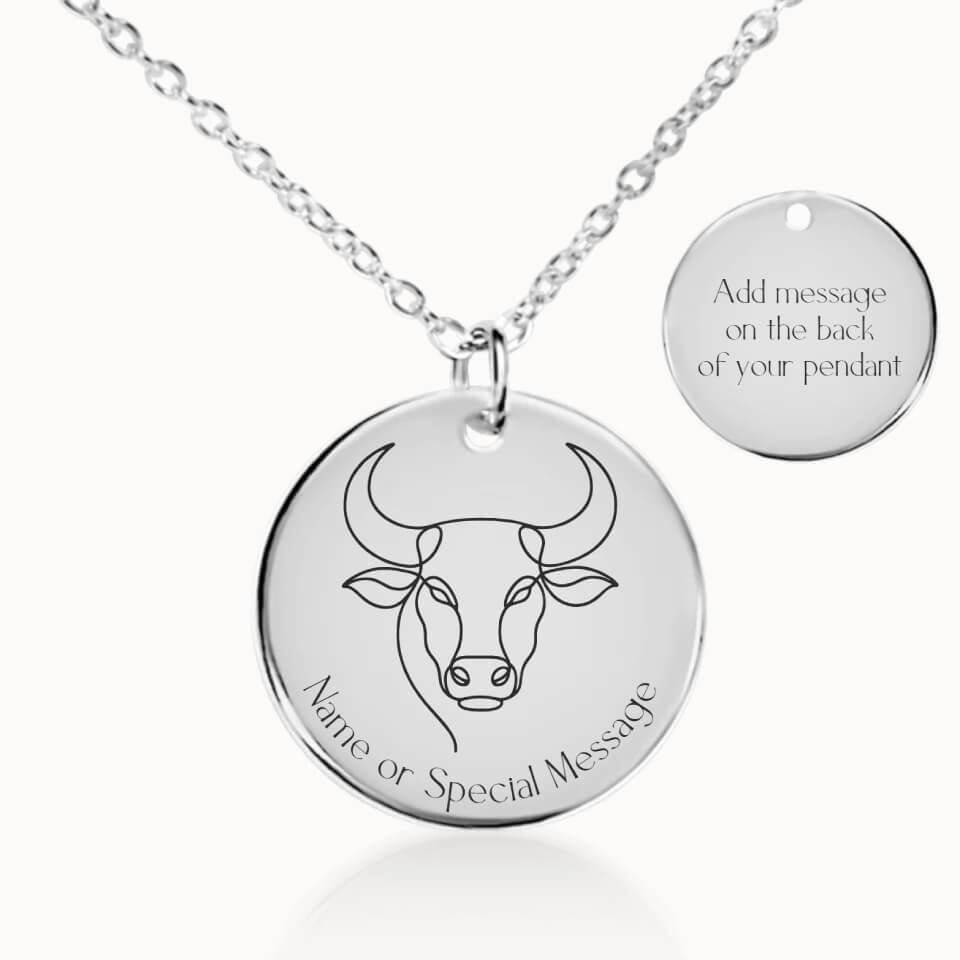 Classic Taurus Zodiac Necklace in Silver, Personalized Gift, Designed With Meaning