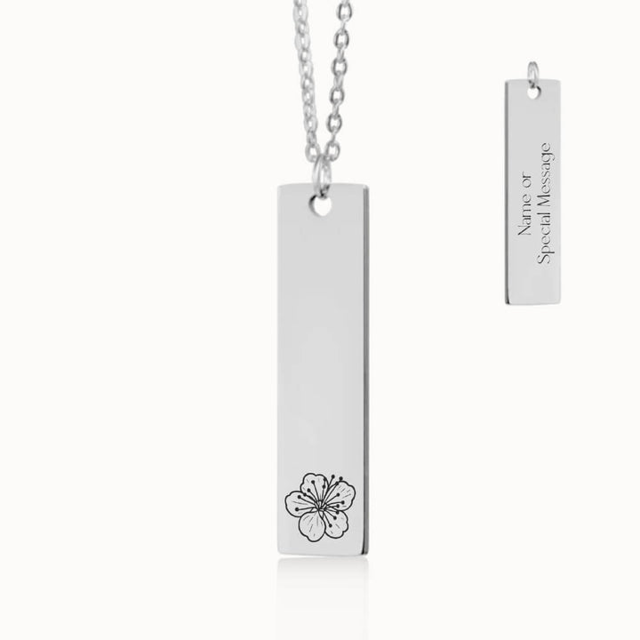 Vertical Birth Flower Necklace in Silver, Personalized Gift for Her