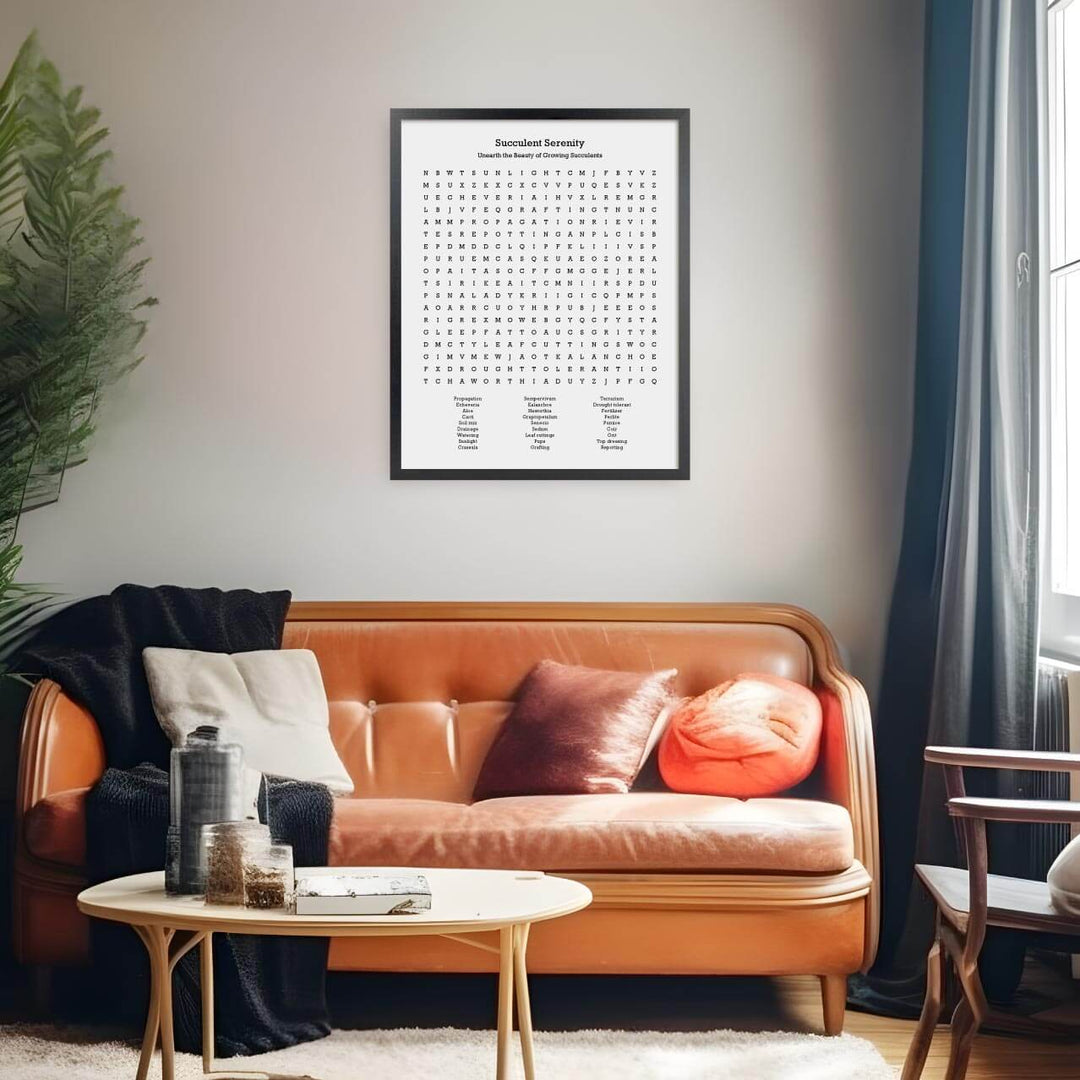 Custom Succulent Word Search Art Print, Styled#color-finish_black-thin-frame
