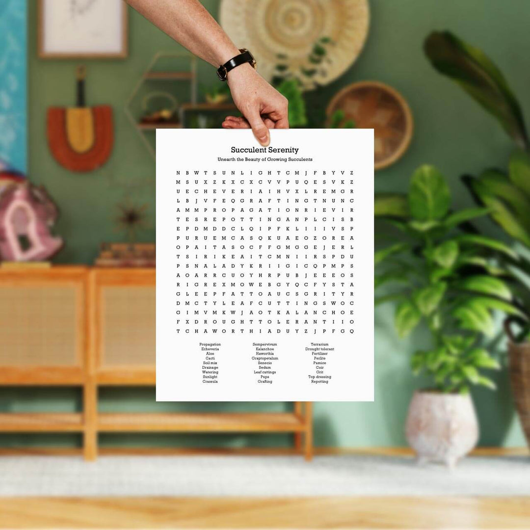 Custom Succulent Word Search Art Print, Styled#color-finish_unframed