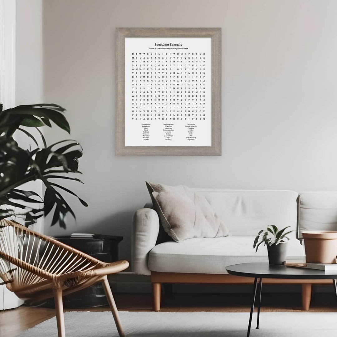 Custom Succulent Word Search Art Print, Styled#color-finish_gray-wide-frame