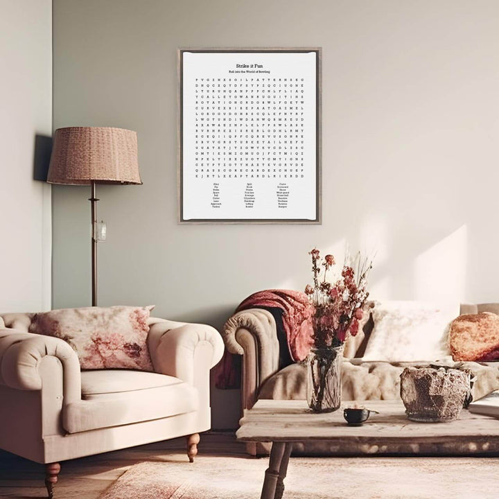 Custom Bowling Word Search Art Print, Styled#color-finish_gray-floater-frame