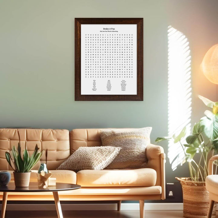 Custom Bowling Word Search Art Print, Styled#color-finish_espresso-wide-frame