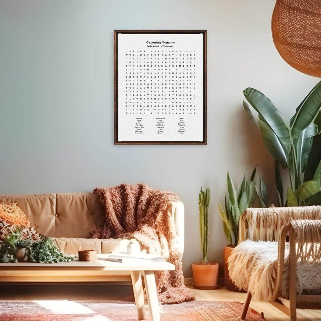 Custom Photography Word Search Art Print, Styled#color-finish_espresso-floater-frame