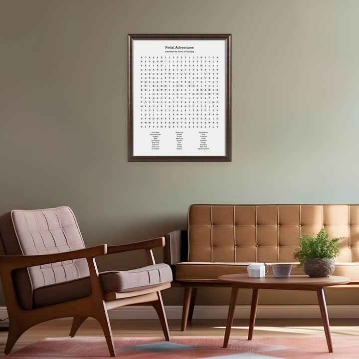Custom Cycling Word Search Art Print, Styled#color-finish_espresso-beveled-frame