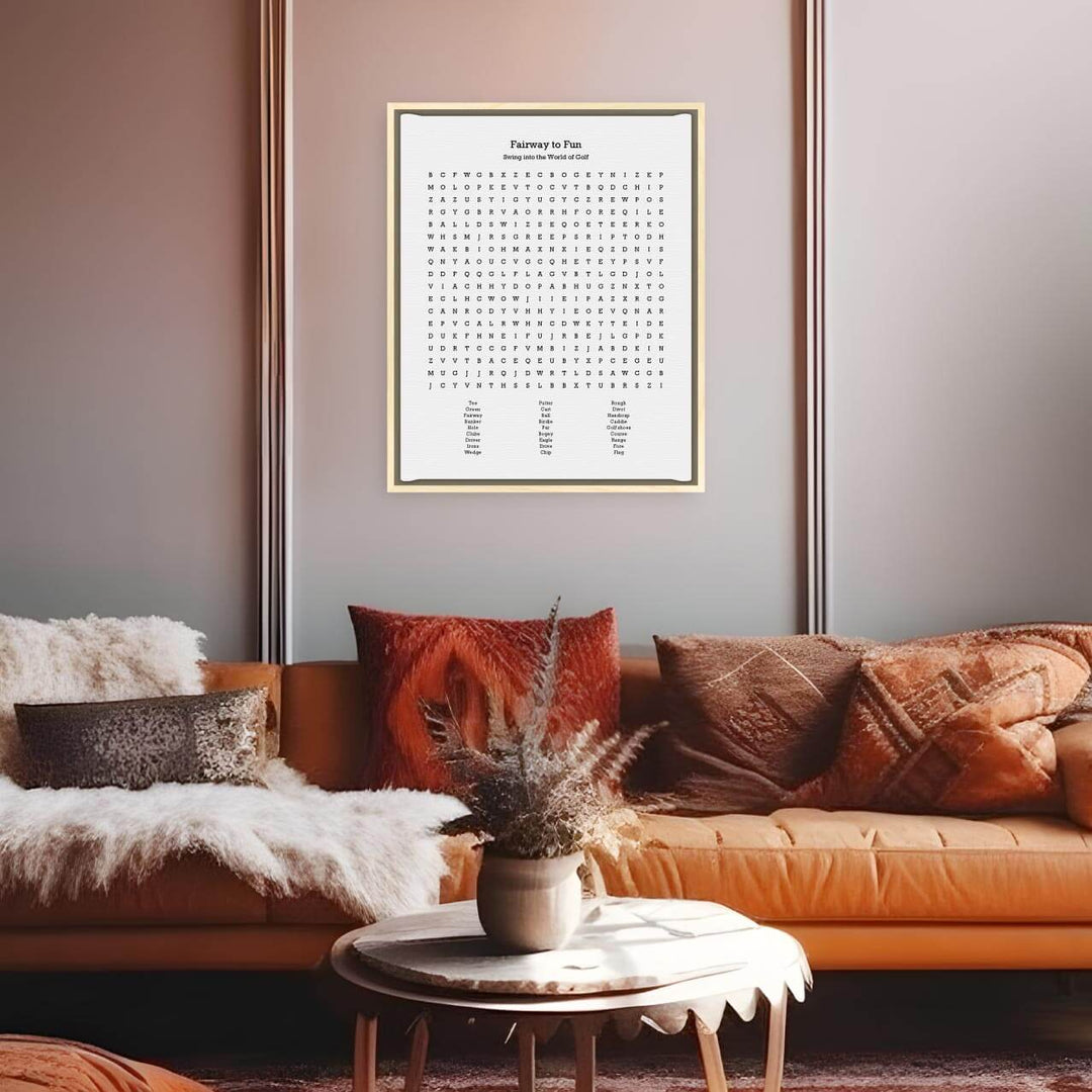 Custom Golfing Word Search Art Print, Styled#color-finish_light-wood-floater-frame