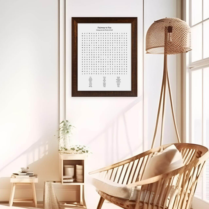 Custom Golfing Word Search Art Print, Styled#color-finish_espresso-wide-frame