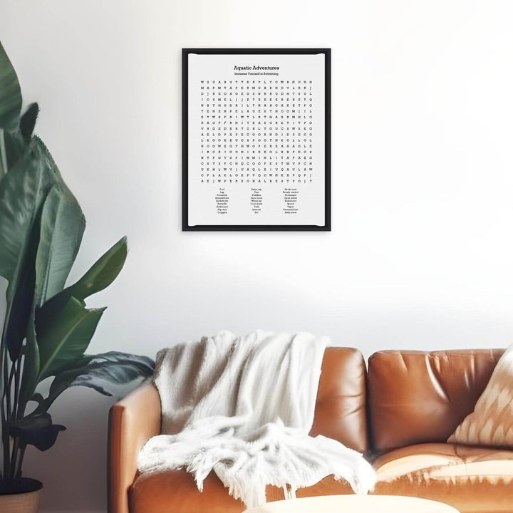 Custom Swimming Word Search Art Print, Styled#color-finish_black-floater-frame