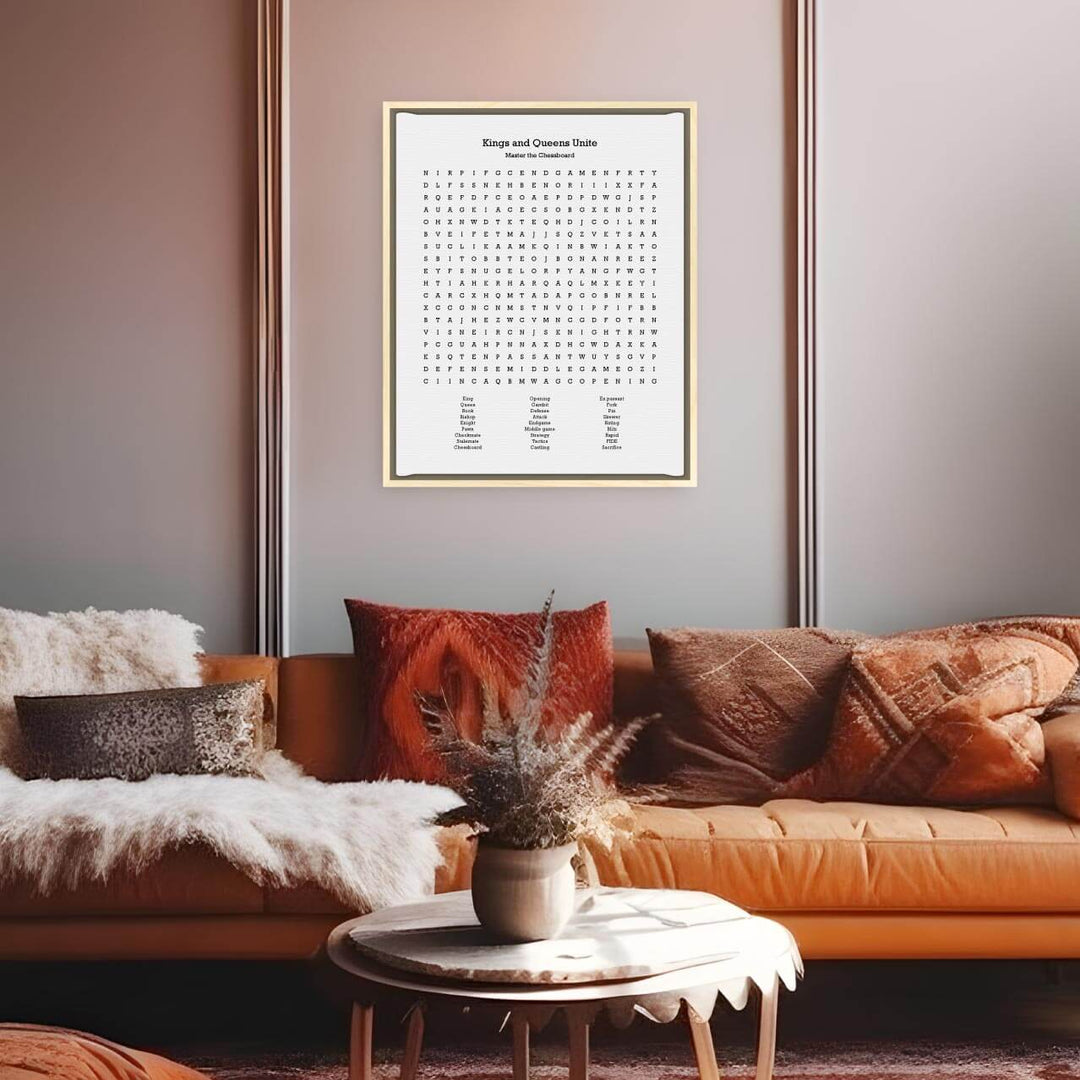 Custom Chess Word Search Art Print, Styled#color-finish_light-wood-floater-frame