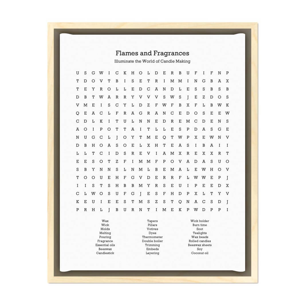 Custom Candle Making Word Search Art Print#color-finish_light-wood-floater-frame