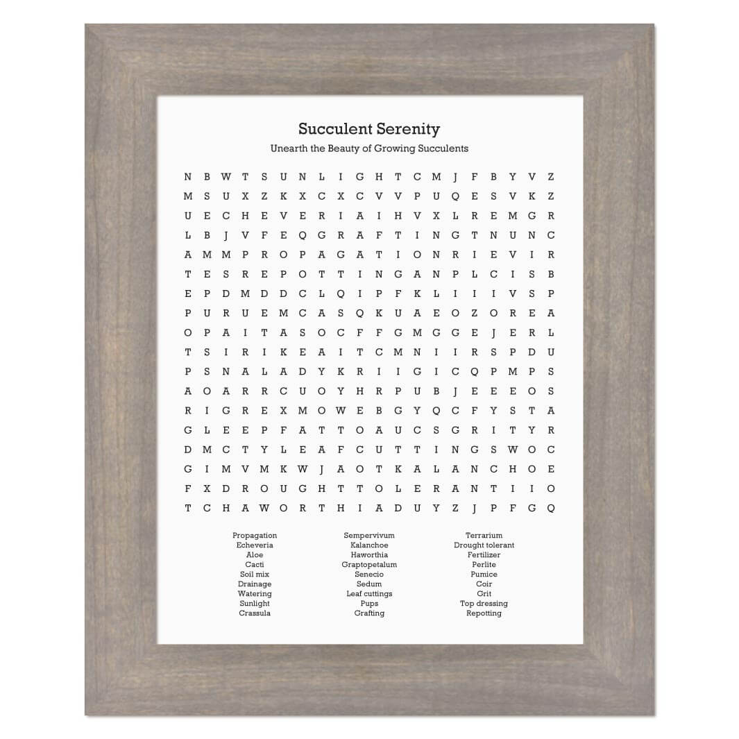 Custom Succulent Word Search Art Print#color-finish_gray-wide-frame