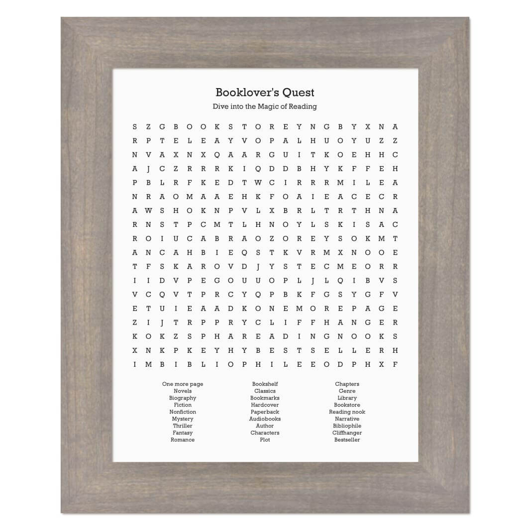 Custom Book Worm Word Search Art Print#color-finish_gray-wide-frame