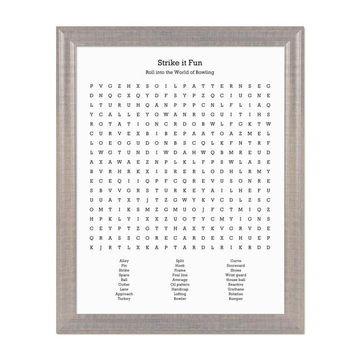 Custom Bowling Word Search Art Print#color-finish_gray-beveled-frame
