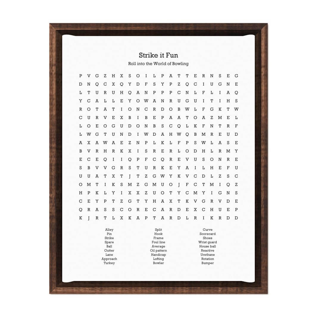 Custom Bowling Word Search Art Print#color-finish_espresso-floater-frame