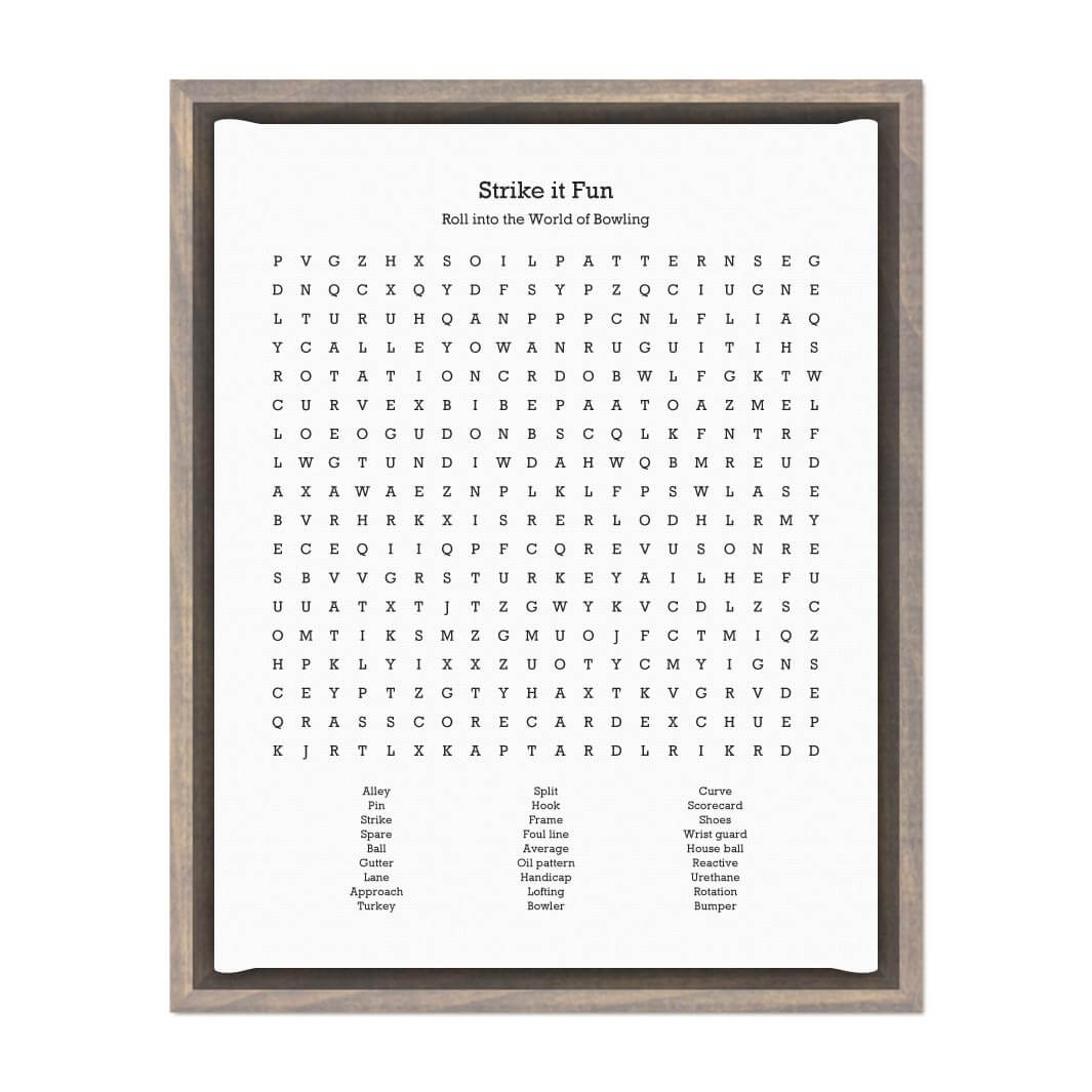 Custom Bowling Word Search Art Print#color-finish_gray-floater-frame