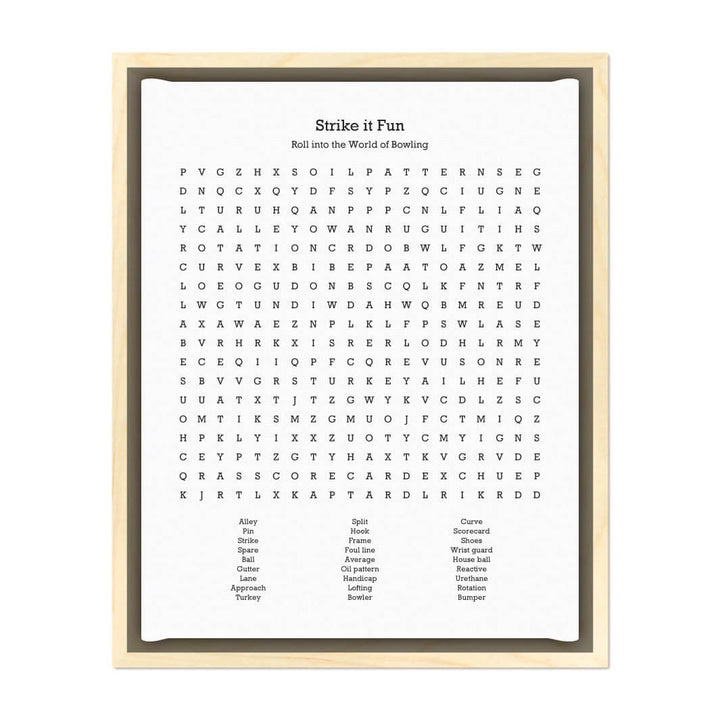Custom Bowling Word Search Art Print#color-finish_light-wood-floater-frame