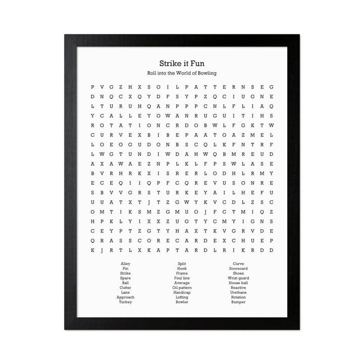 Custom Bowling Word Search Art Print#color-finish_black-thin-frame